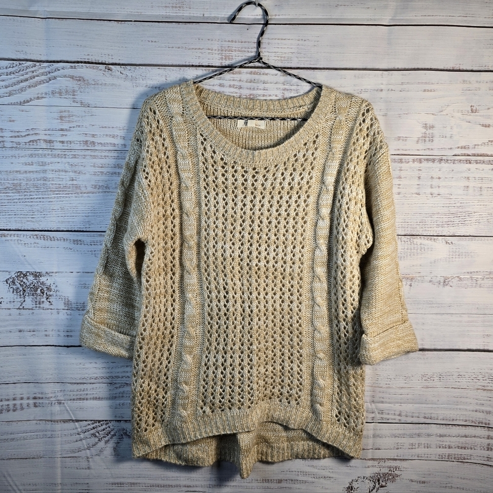 JJ Basics Cream Cable Knit Sweater | Women’s Large‎ | Cozy Minimalist